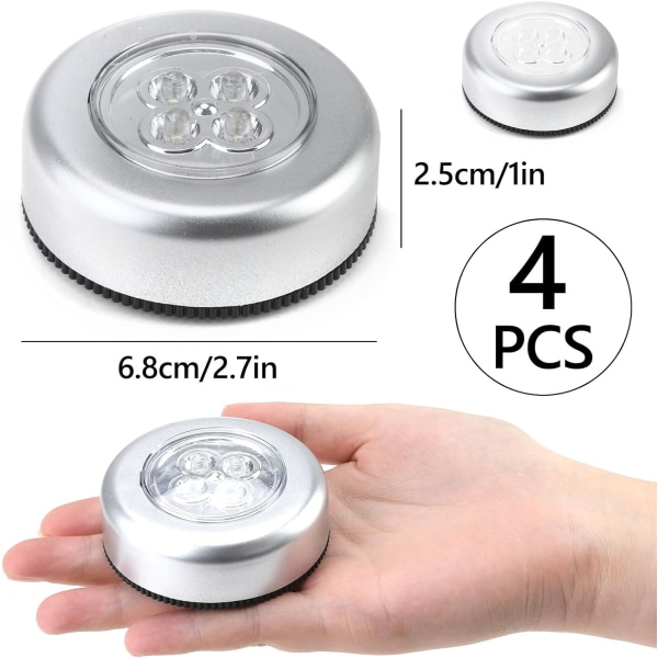 4 stk. Touch-aktiverede LED-push-lys, trådløse touch-natlys, batteridrevne tap-touch-lamper, underskabslys