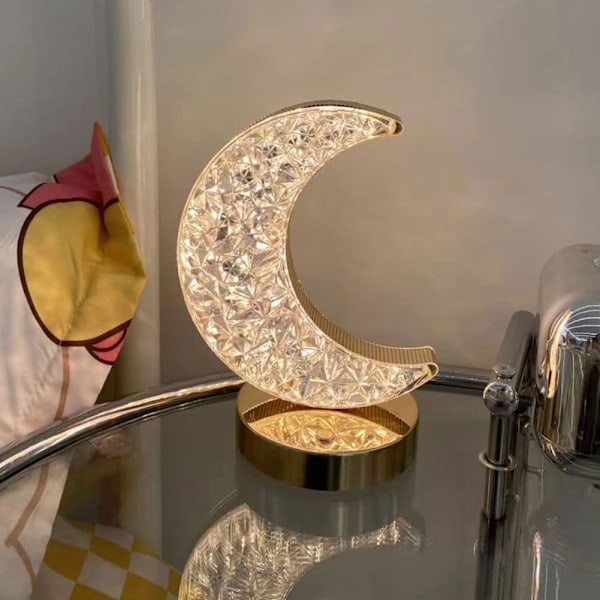 BomKra Krystal Måne LED Bordlampe Touch Kontrol Dekorativ Romantisk Natlampe USB Genopladelig Atmosfære Sengelampe med 3 Niveauer