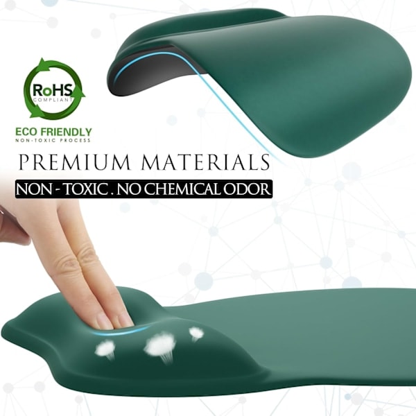Ergonomisk musmatta med handledsstöd i memory foam, bekväm datormusmatta för bärbar dator, smärtlindrande handledsstöd, ren grön Pure Green