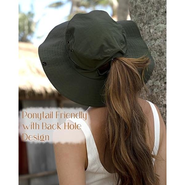 Unisex Solhat til Kvinder Mænd UV Beskyttelse Sommer Bred Skygge Pakkelig Vandring Fiskeri Cowboy Hat Green