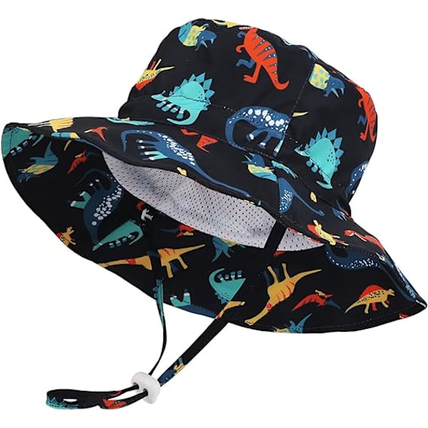 Barnehatt med solbeskyttelse, sommerhatt med justerbar hakerem, UPF50 bredbremmet strandhatt, dinosaurhatt for barn i alderen 4-6 år (2-pakning)