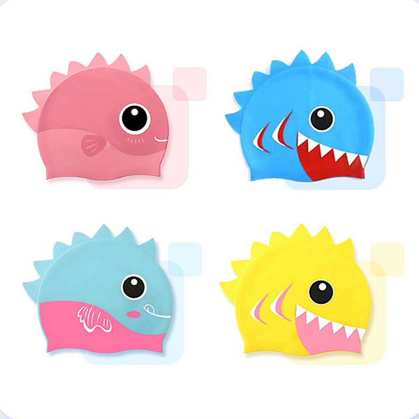 Lasten silikoninen uimahattu, sarjakuva-kuvio, pojille 3-12 vuotta, korvasuojilla - Rantahattu Pink Shark