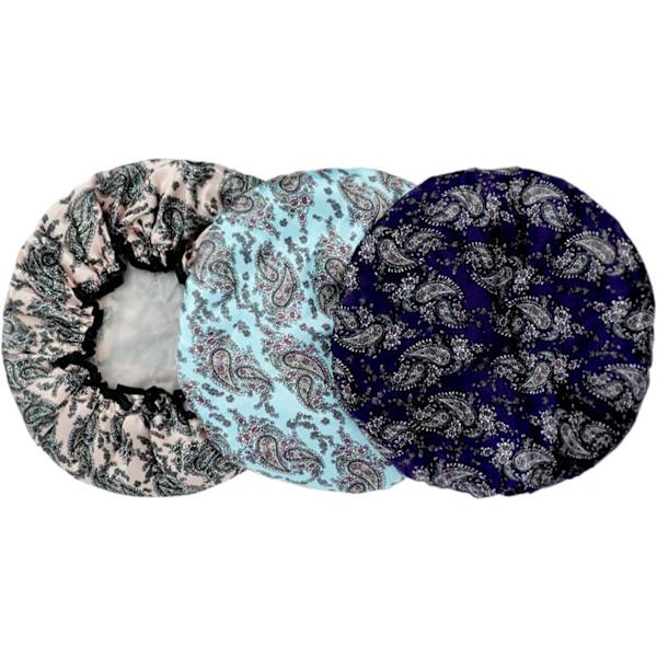 3 pakker Dobbelt lag Dusjhette Vanntett Elastisk Badehette for Kvinner Dusj Spa Salong Multicolor-2