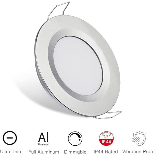 4 x LED Indbyggede Spotlight 12V Hul 58-65mm 3W 6400K Indbyggede Loftlampe til Autocamper Båd Caravan Van Yacht Kold Hvid (Sølv Finish)