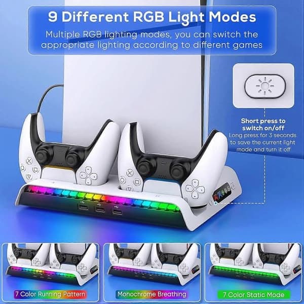 PS5 Slim kylställ med laddstation för DualSense/Edge-handkontroll