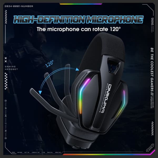 ONIKUMA Trådlöst Gamingheadset - Tri-mode Bluetooth 5.3/2.4G/USB-C - 40mm element - 1000mAh batteri - Svart