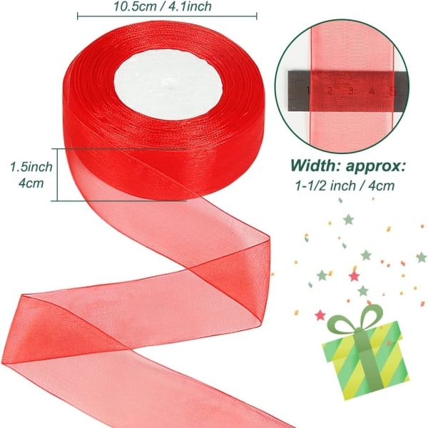Skørtbånd, 40mm x 49 meter dobbeltsidet transparent chiffonbånd til gaveindpakning, bryllupsceremoni juledekorationer