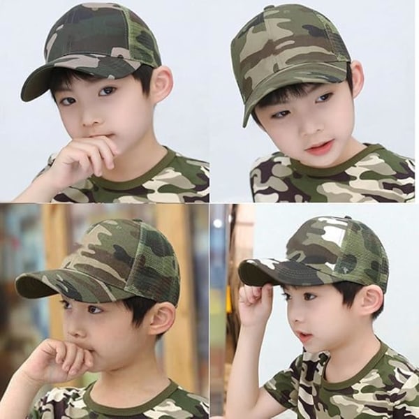 Barne Camo Baseball Cap Kamuflasje Mesh Solhatt Barn Bomull Snapback Cap Justerbar Topp Cap Baseball Cap Green Camo