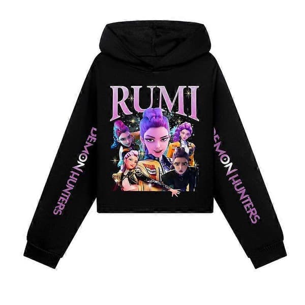 Jenter KPOP Demon Hunters Hettegenser Svart Genser Pullover svart 140 black 140