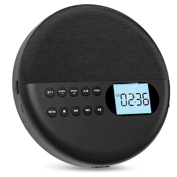 Kannettava Bluetooth-CD-soitin sisäänrakennetulla kaiuttimella, ladattava