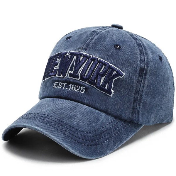 Vasket bomulds kasket til mænd forår sommer NEW YORK Retro bogstav broderi snapback kasketter til kvinder blød top trucker far kasketter Navy Blue