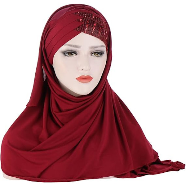Huvudduk för solskydd, Damkläder Scarf Klänningar, Muslimsk Mjuk Jersey Huvuddukar Hijab för Kvinnor Red