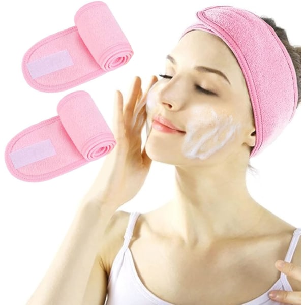 Kasvojen pääpanta - 2 kpl Meikki Wrap Head suihku Urheilu Froteepanta Säädettävä joustava pyyhe Taikateipillä Pink+Pink