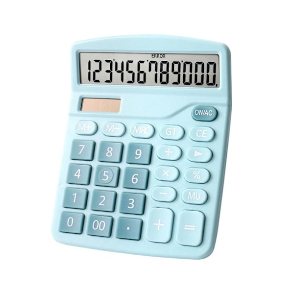 Bordregner Standardfunktionsregner med 12-cifret Stort LCD-display Solar & Batteri blue