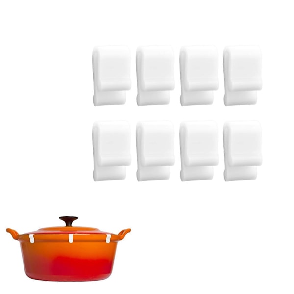 Skyddsklipp för Holländsk Ugnslock för Le Creuset, Staub & Tramontina Gjutjärnsgrytor - Förhindrar Flisning & Repor white 8pcs