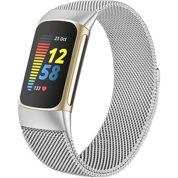 Kompatibel med Fitbit Charge 5-rem for kvinner og menn, justerbar metallnettingrem med Milanese Loop, erstatningsrem for Fitbit Charge 5