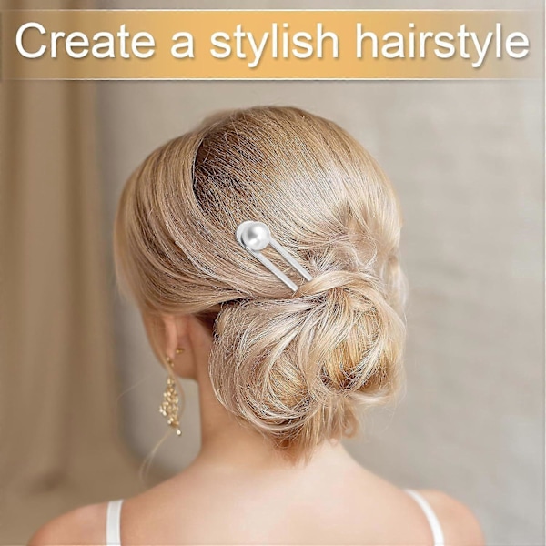 2 st Pärlhårnålar, Fransk U-formad Hårgaffel Elegant Chignon Hårknut Metall