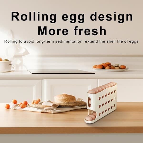 Eggoppbevaringsboks med skyvefunksjon, eggholder, automatisk eggoppbevaring, 4-lags eggorganisator eggoppbevaringsbeholder