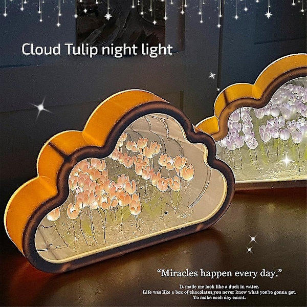 Moln Spegellampa, Handgjorda DIY Tulpaner Spegel Nattlampa Tulpan Moln Nattlampa JU color03