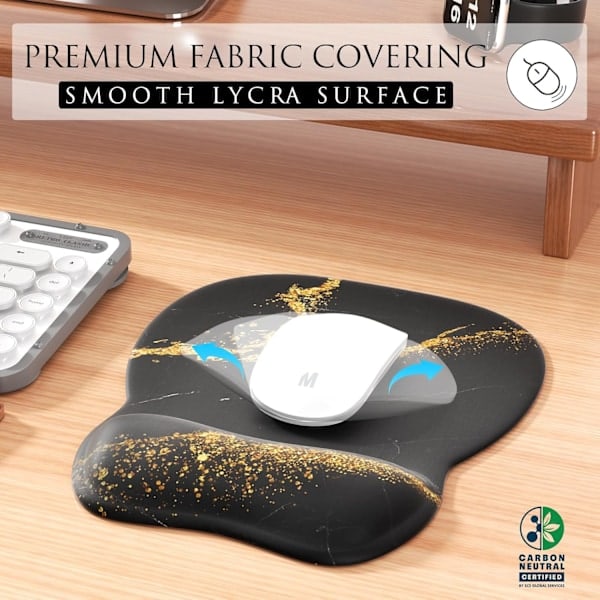 Ergonomisk musmatta med handledsstöd i memory foam, bekväm datormusmatta för bärbar dator, smärtlindrande handledsstöd svart guld Black Gold
