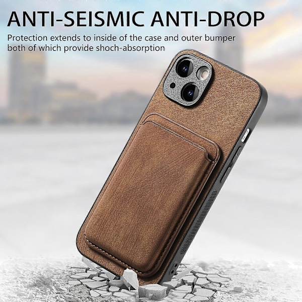 Retro Läder Kortficka Magnetiskt Mobilskal för iPhone 14 Brown