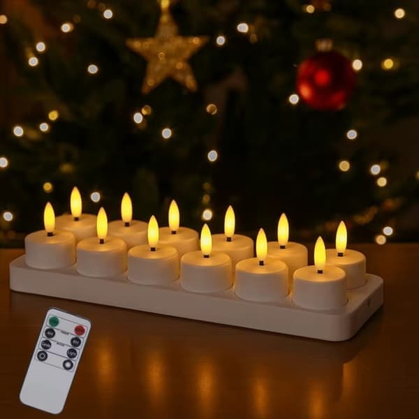 12-pakning - Oppladbare telys/LED-lys med fjernkontroll og timer 540