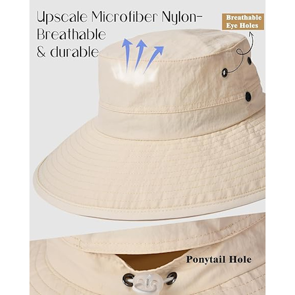 Unisex Solhat til Kvinder Mænd UV Beskyttelse Sommer Bred Skygge Pakkelig Vandring Fiskeri Cowboy Hat Beige