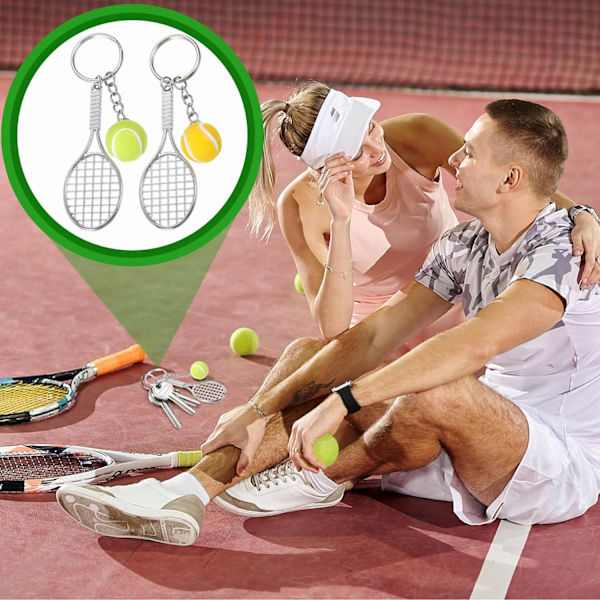 2 stk. Tennis Racket Nøkkelring, Sports Nøkkelring Tennis Ball Nøkkelring, Mini Metall Kreativ Tennis Ball Nøkkelring Sport Nøkkelring