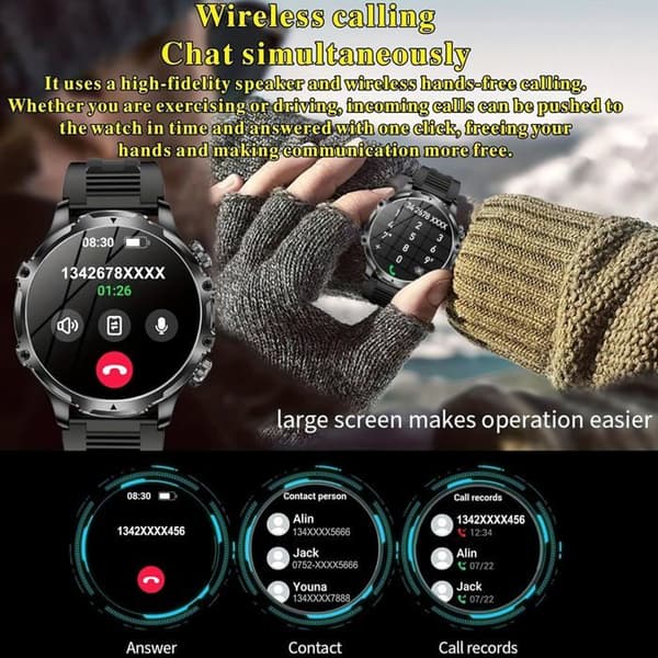 1,85\" AMOLED Smartwatch til mænd med Bluetooth 5.2-opkald, smartwatch kompatibelt med Samsung, Huawei, Xiaomi, Android, iOS, Podom [MON375]