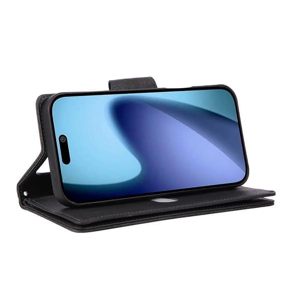 Kompatibel med iPhone 17 Pro Magnetisk Læderpung med Lynlås Kortholder-lingling} Sort Black