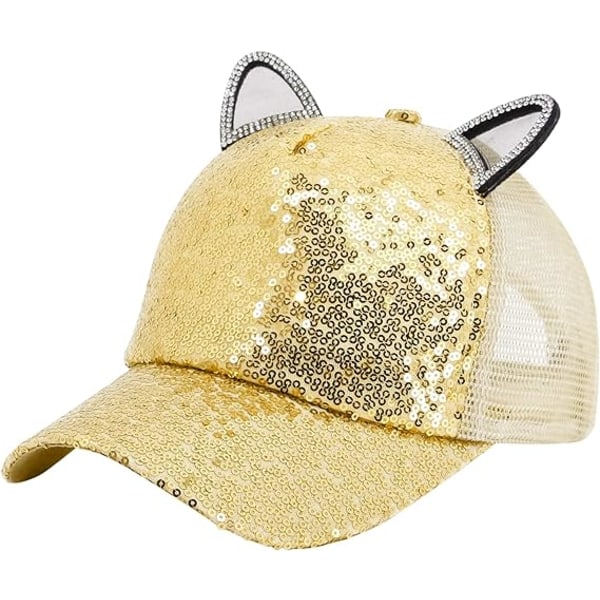 Flickor Pojkar Sparkle Paljetter Baseball Cap Katt Öra Topp Justerbar Solhatt Gold