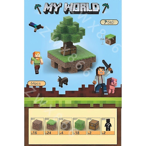 Minecraft-minihahmo Pelikartta DIY Magneettilelut Minecraft Dungeons Sarjakuvamaailma Mallintaja Luovat lelut Lapsille Lahjat T040-64PCS