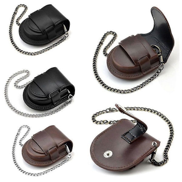 Nahkainen taskukellon suojatasku ketjulla, taskukellon säilytyskotelo Brown Silver chain