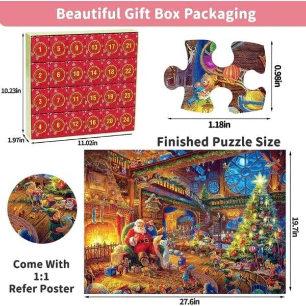 Pussel Adventskalender 2025, 1008 Bitar Julnedräkning Adventskalender 2