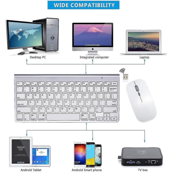 Trådløst tastatur og mus for Apple iMac, Windows eller Android (2,4 GHz trådløst)