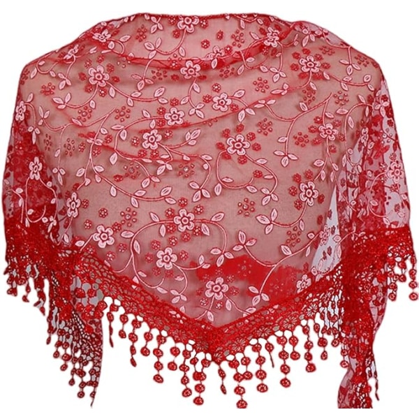 Halsdukar för kvinnor damer elegant spets tofs sjal sjalar hår wrap triangel sjal Red