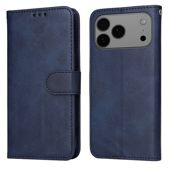 Kompatibel med iPhone 17 Pro Max PU læderpung etui - Flere farver tilgængelige Blå blå Blå blue