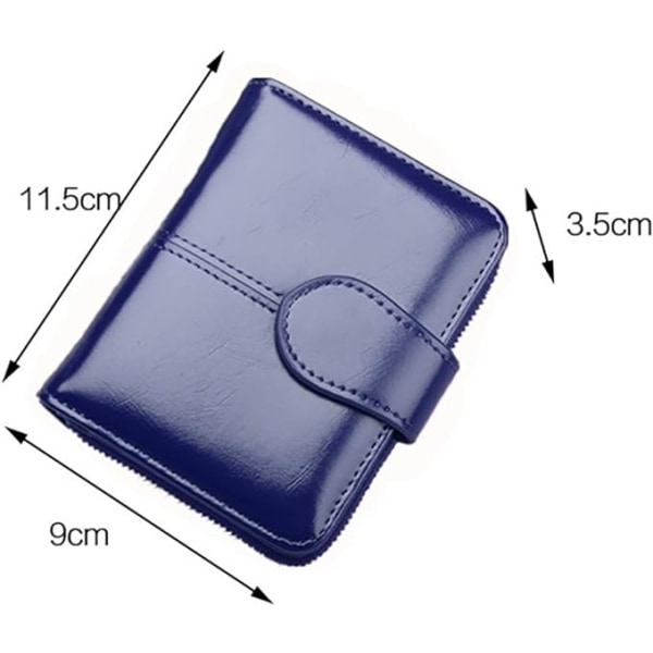 Kvindernes lille bifold læderpung med RFID-blokeringsvindue ægte læder clutch pung, mørkeblå, S