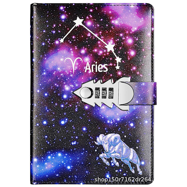 A5 Kreativ Kombinationslås Tolv Konstellation Dagbog Pu Læder Kombinationslås Dagbog Med Lås Dagbog Notatblok c Aries
