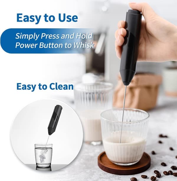 Elektrisk mælkeskummer, bærbar mini drikke mixer/kaffeskummer/mælkeskummer til cappuccino, frappe, varm chokolade (sort)