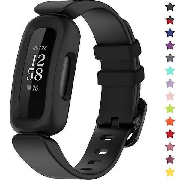 Rannekkeet Fitbit Ace 3 -lapsille, silikoniset vedenpitävät rannekorutarvikkeet, urheilukellon rannekkeen vaihto Fitbit Ace 3 -pojille ja -tytöille Black Fitbit Ace 3