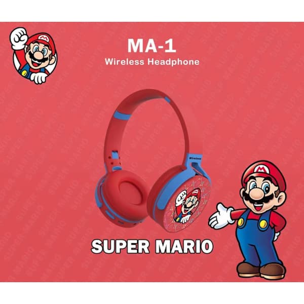 Trådløse Bluetooth-hovedtelefoner til børn - Super Mario-tema, justerbart headset til alderen 3-7 år, behagelige til spil og musik