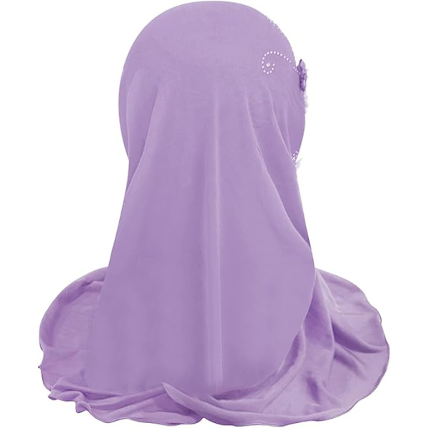 Piger Is Silke Stof Muslimsk Hijab med 6 Blomster Islamisk Arabisk Tørklæde Sjal Hals Wrap Hovedtørklæde Solbeskyttelse, Lilla