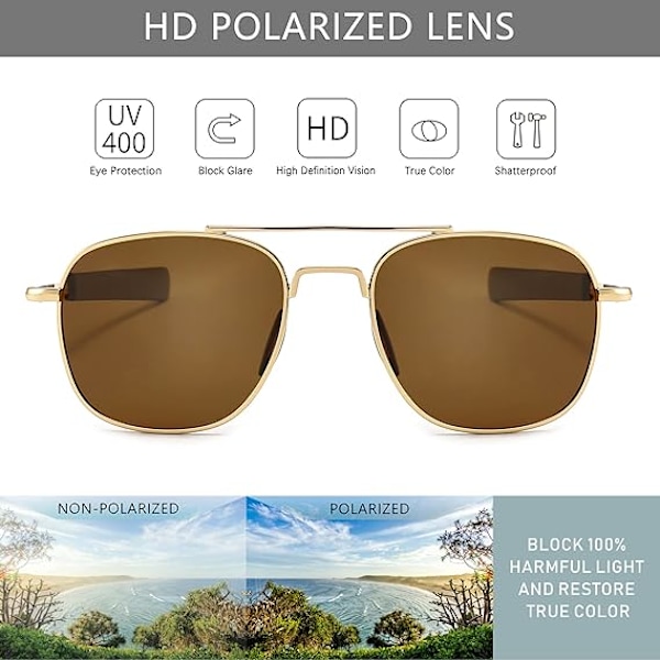Herre Militær Solbriller Polariseret Pilot Style Bajonet Templer(1PC,Guld Stel/Brun Linse)