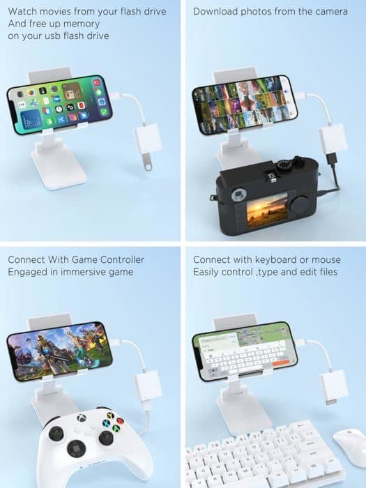 Lightning til USB OTG kameraadapter til iPhone/iPad, USB 3.0 han til USB hun-kabel, med opladningsport