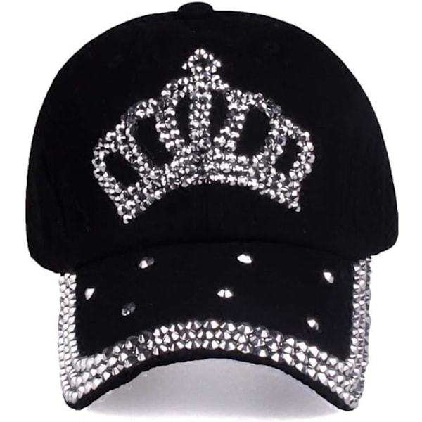 Bling Dam Basebollkeps Blomma Snapback Rhinestone Solhattar Justerbar Denim Jeanshatt, Svart