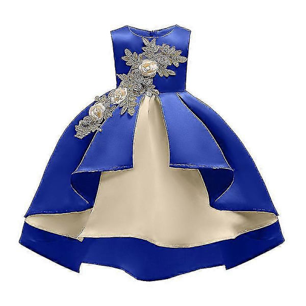 Barn Blomsterflickor Bröllop Brudtärna Ärmlös Prinsessklänning Födelsedagsfest Barnklänning Royal Blue 7-8 Years