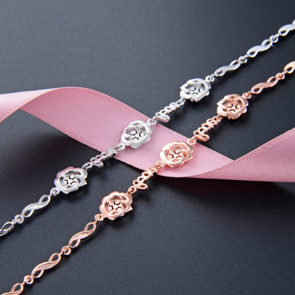 Silverarmband för kvinnor, S925 silverarmband utsökt blomma kärleksbrev vänskapsarmband justerbar charm smycke present