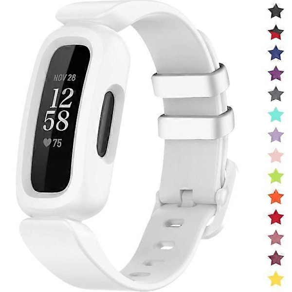 Rannekkeet Fitbit Ace 3 -lapsille, silikoniset vedenpitävät rannekorutarvikkeet, urheilukellon rannekkeen vaihto Fitbit Ace 3 -pojille ja -tytöille White Fitbit Ace 3