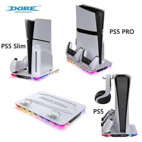 Konsolstativ för PS5/PS5 Slim/PS5 Pro-konsoler med färgglad belysning